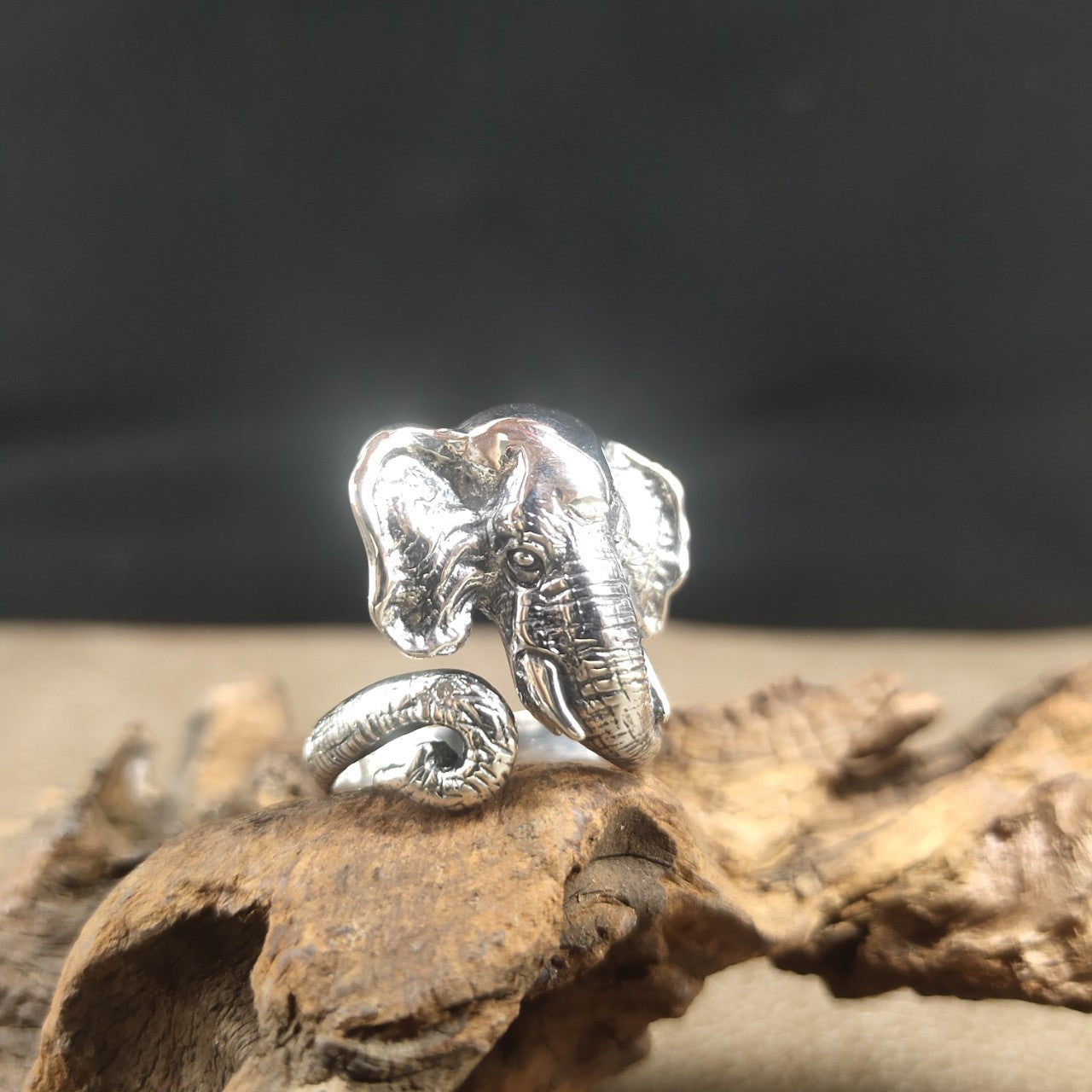 Sterling Silver Elephant Bust Unique Ring