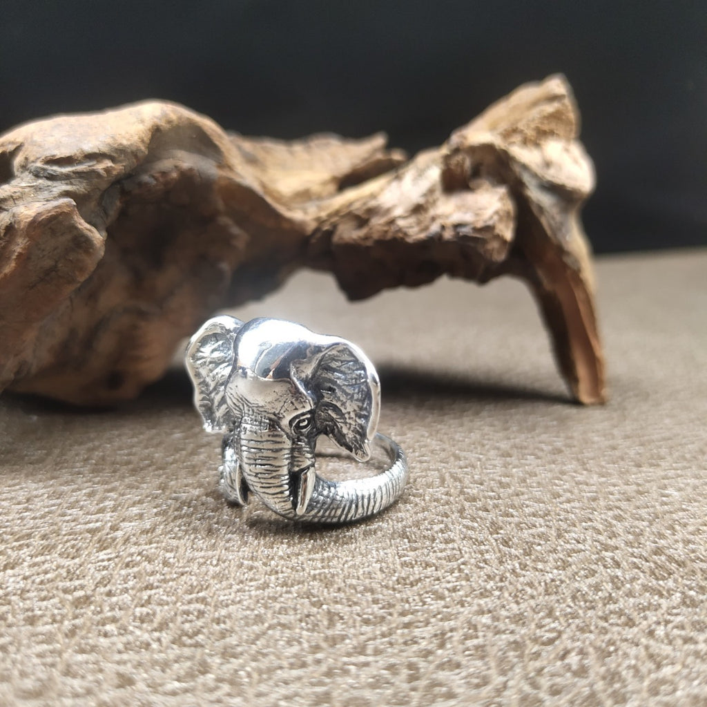 Sterling Silver Elephant Bust Unique Ring