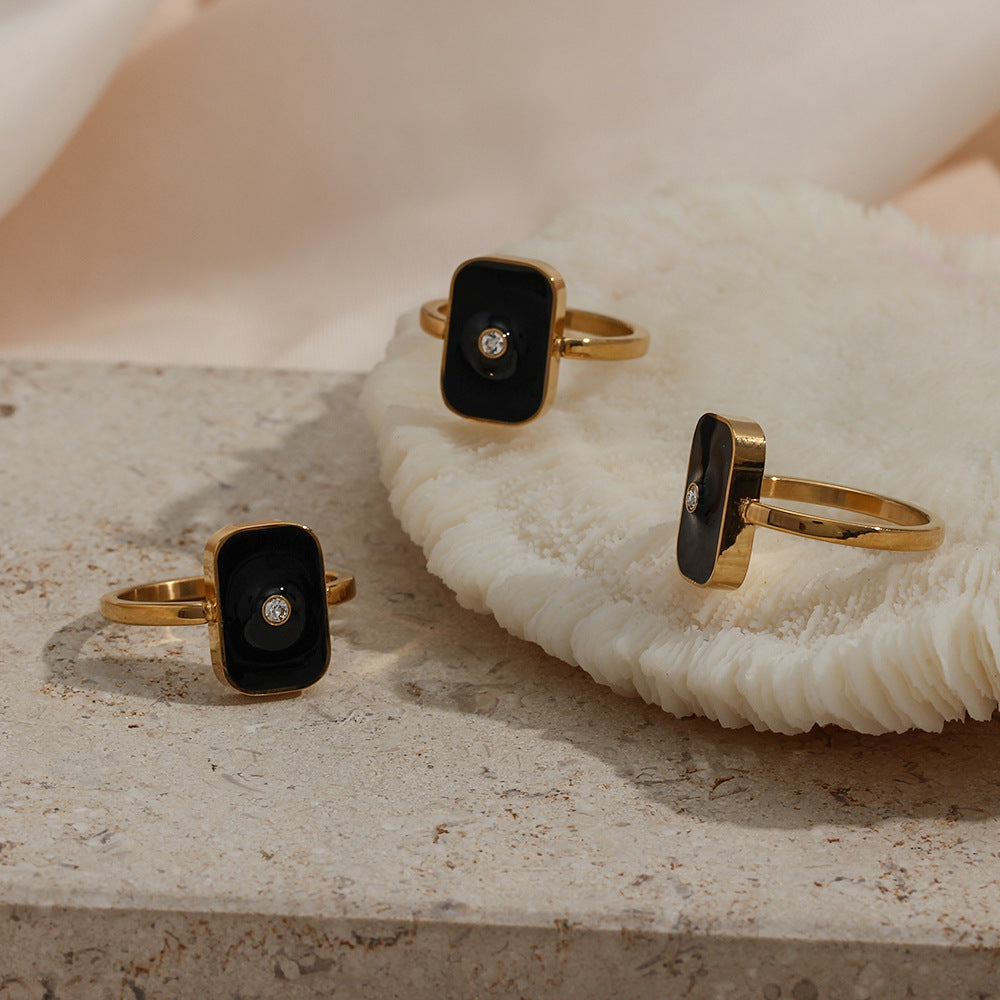 Chunky Gold Plated Black Rectangle Ring