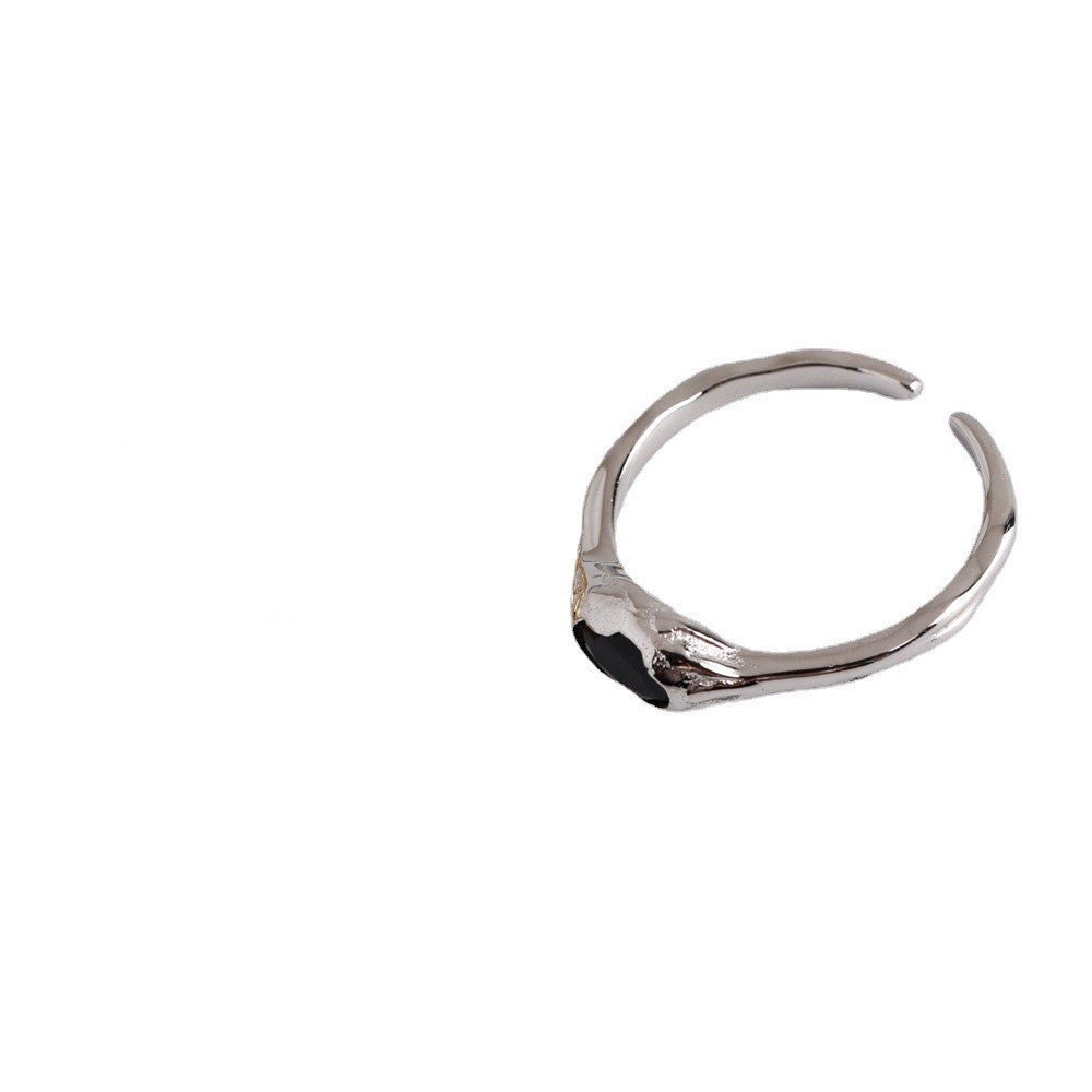 Simple Artisan Silver Ring With Black Stone