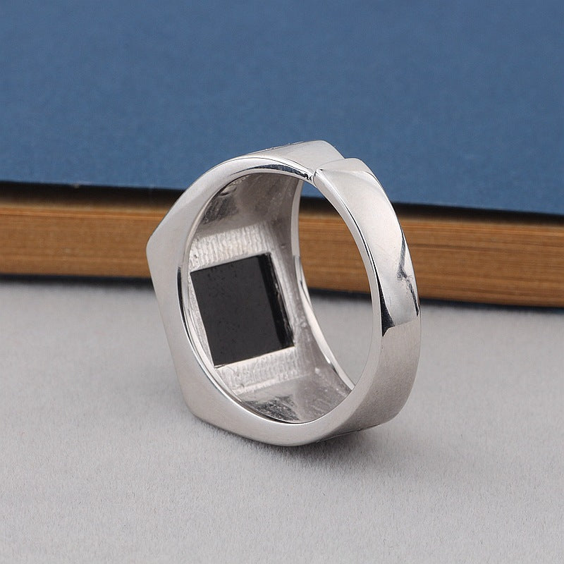 Sterling Silver Black Agate Chunky Ring