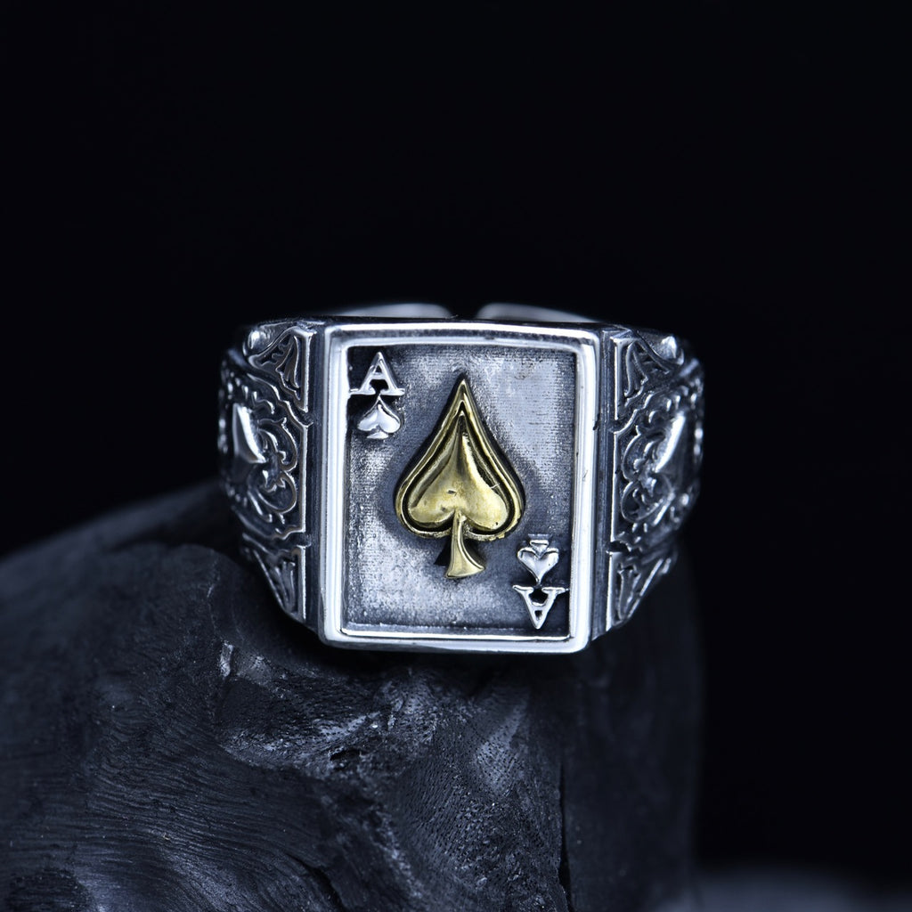 Sterling Silver Ace of Spades Adjustable Ring