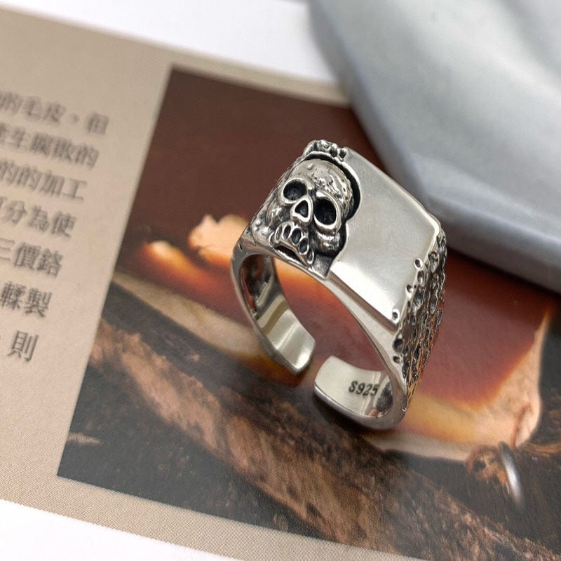 Geometric Sterling Silver Skull Ring