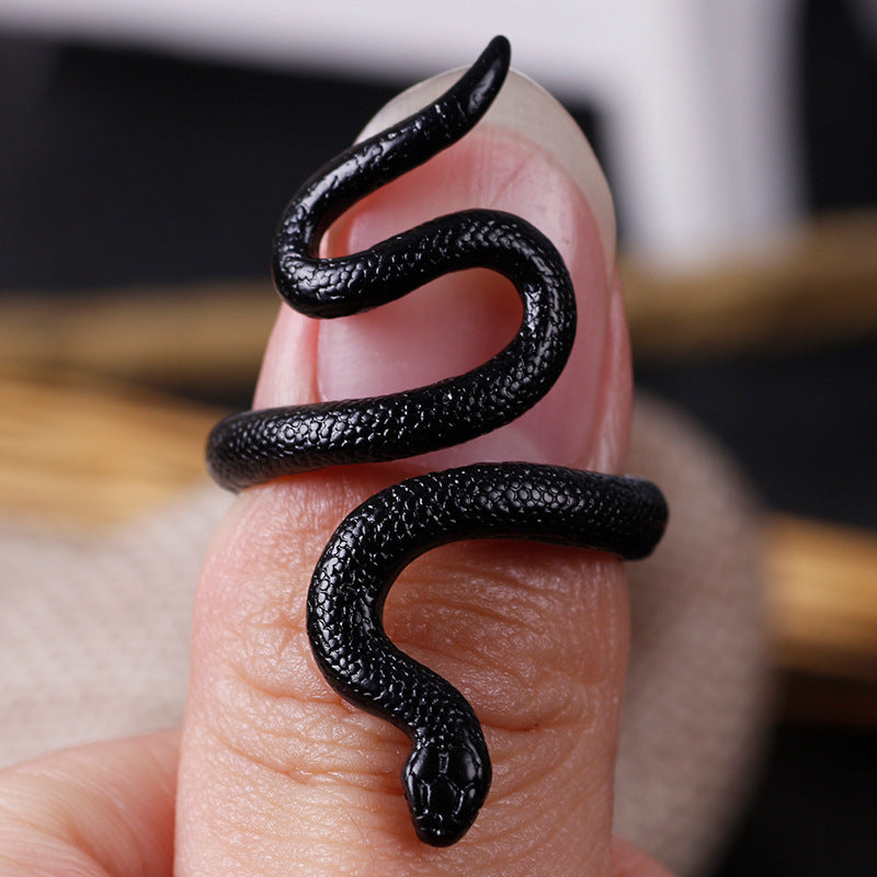 Dark Black Metal Long Snake Ring
