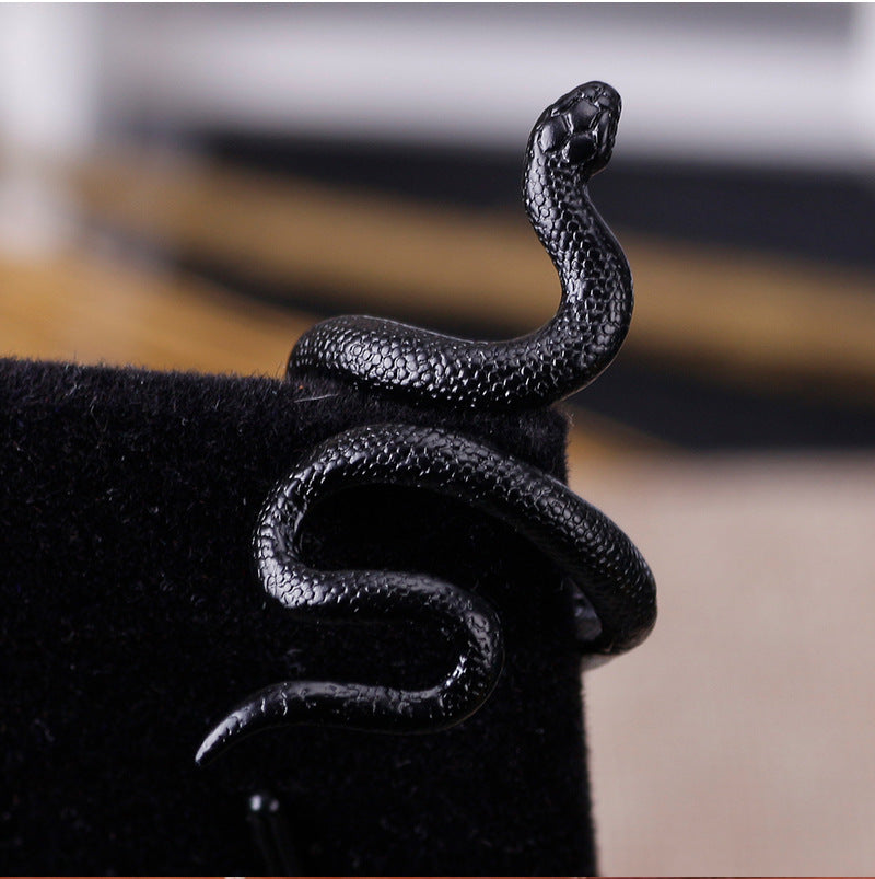 Dark Black Metal Long Snake Ring