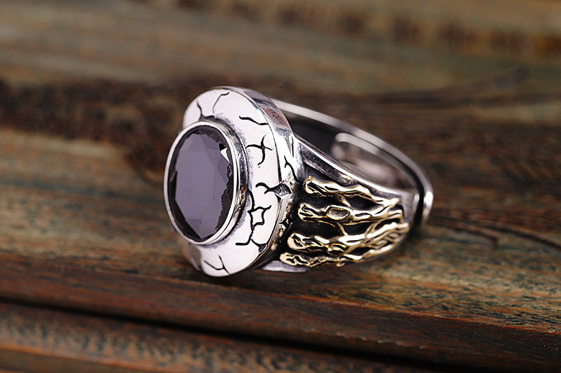 Out Of This World Faceted Black Agate Silver Ring