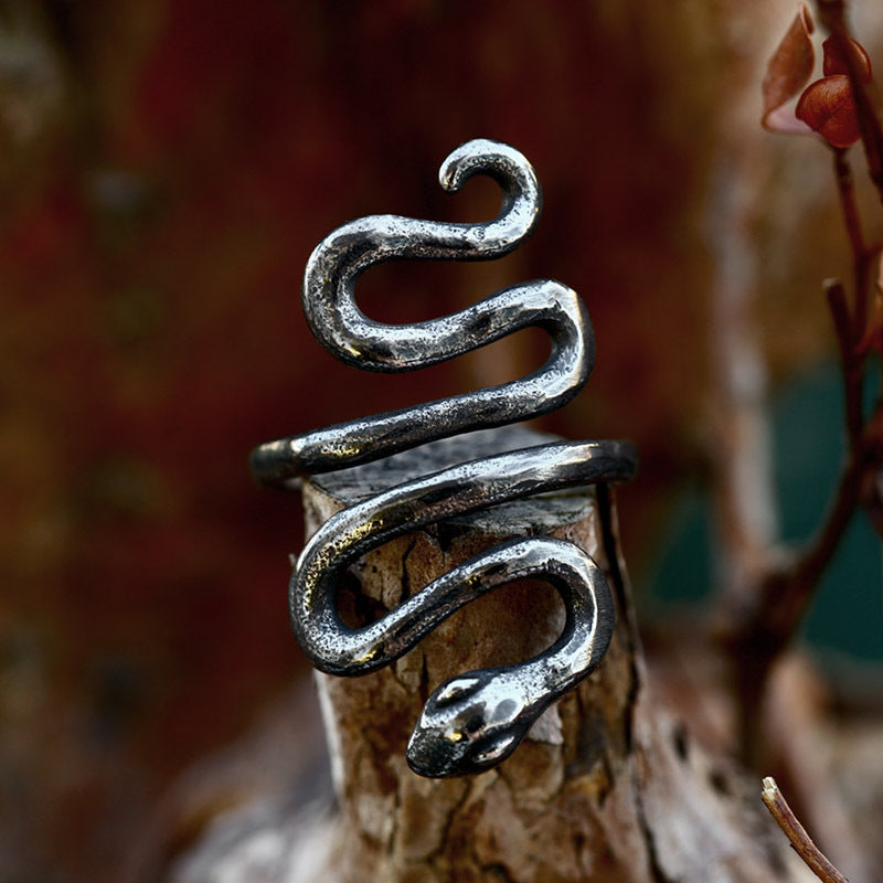 Dark Steel Snake Slither Ring