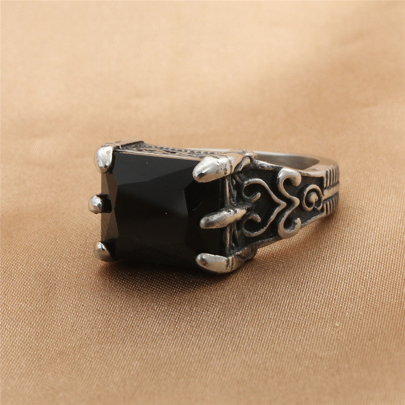 Titanium Steel Square Black Stone Ring