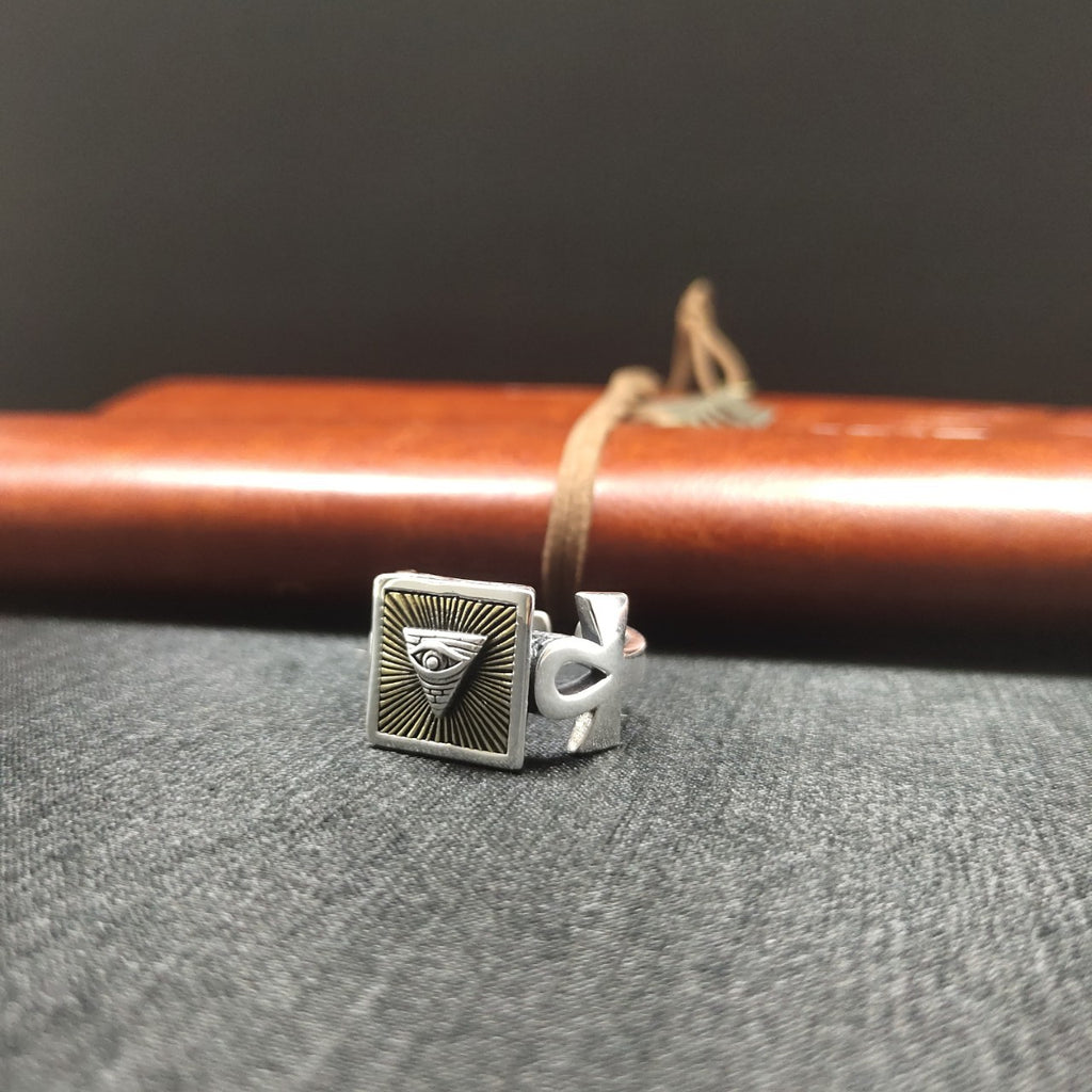 Sterling Silver Eye and Ankh Statement Ring