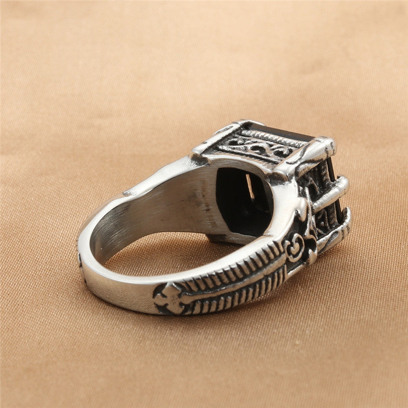 Titanium Steel Square Black Stone Ring