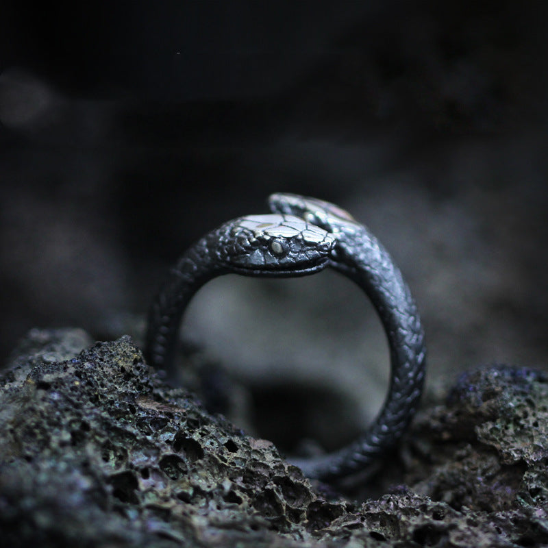 Goth Double Snake Stainless Steel Ring
