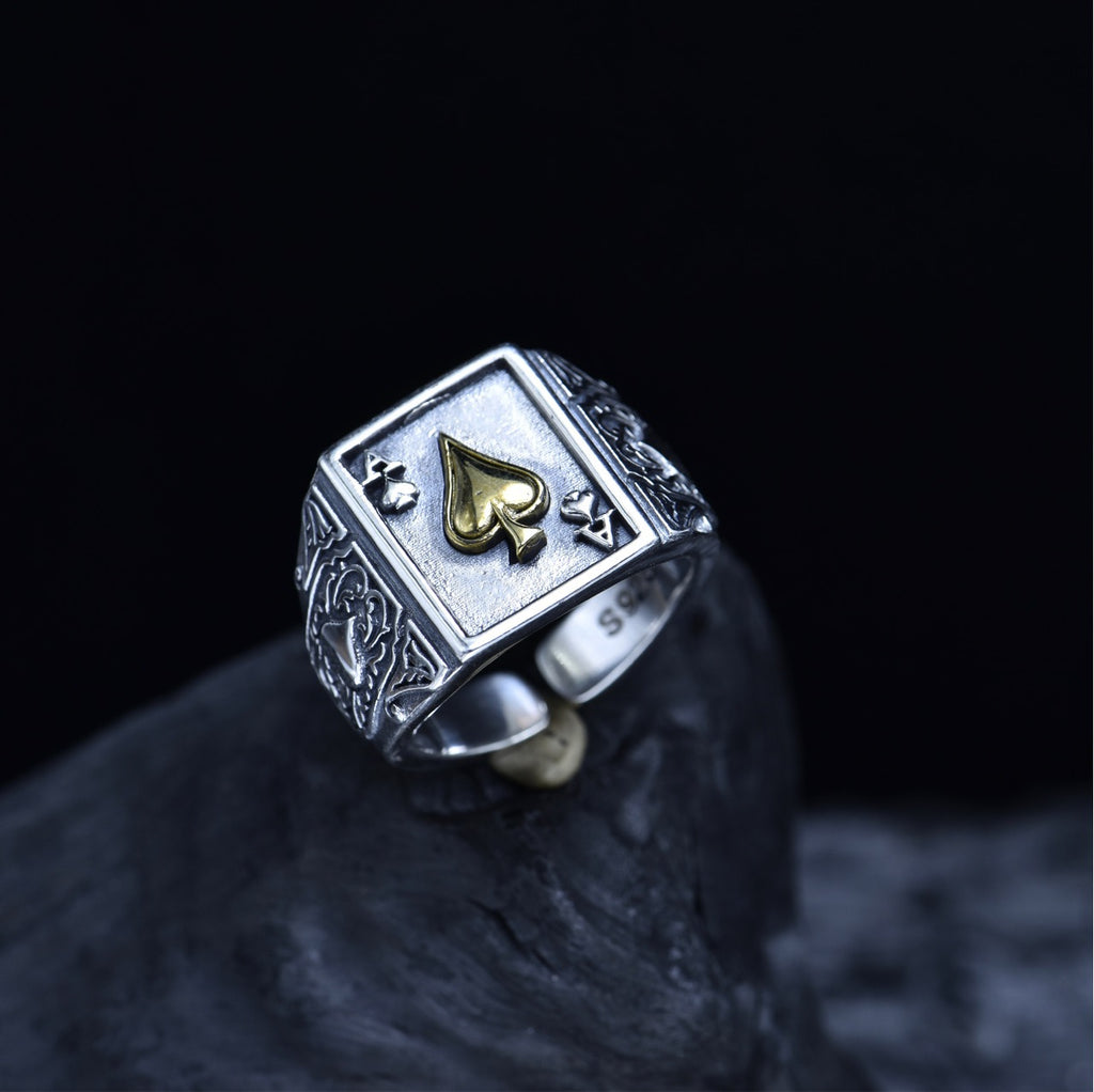 Sterling Silver Ace of Spades Adjustable Ring