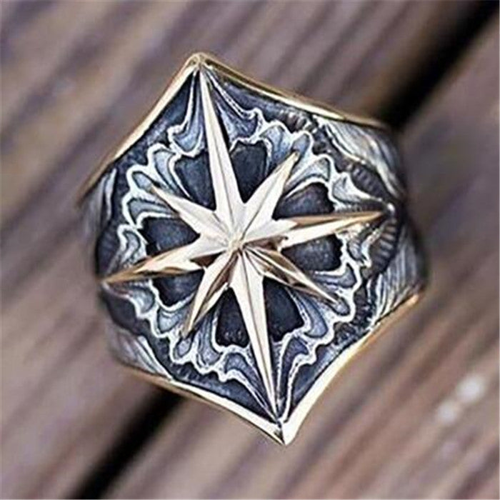 Men's 8 Pointed Star Two-Toned Ring