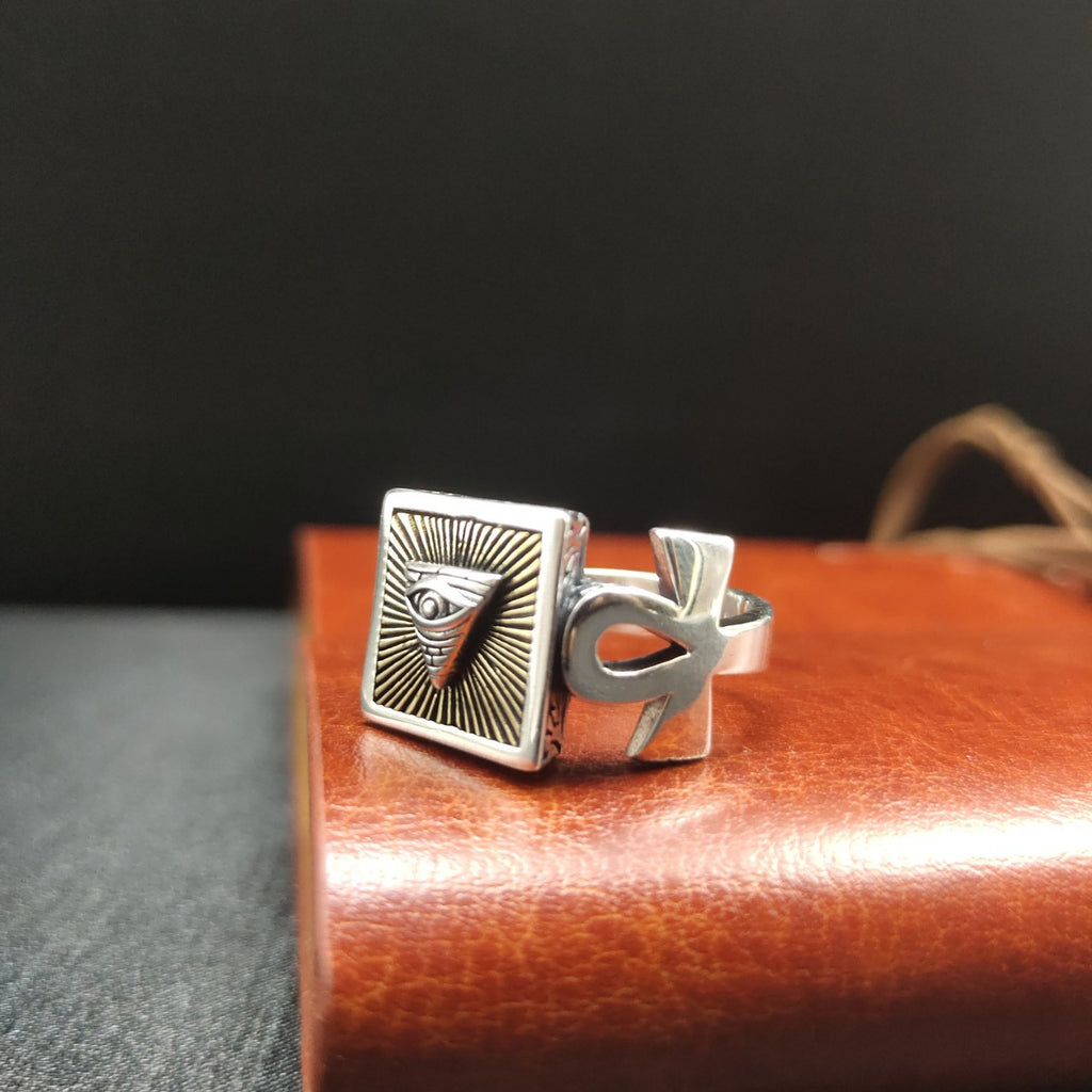 Sterling Silver Eye and Ankh Statement Ring