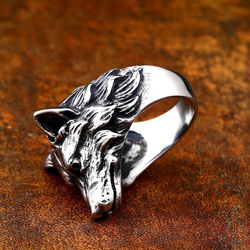 Stainless Steel Wolf Head Ring