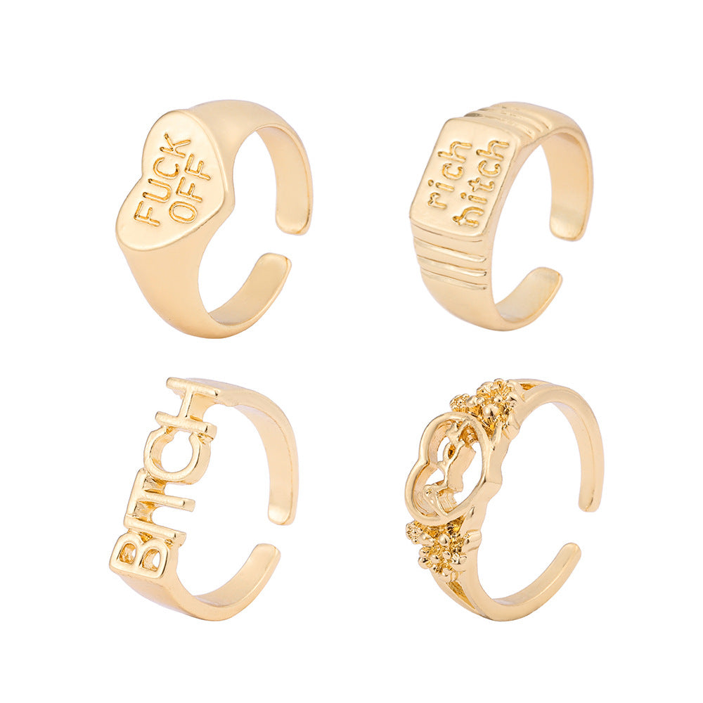 Bad Bitch Set of 4 Trendy Text Rings
