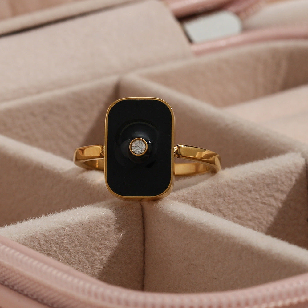 Chunky Gold Plated Black Rectangle Ring