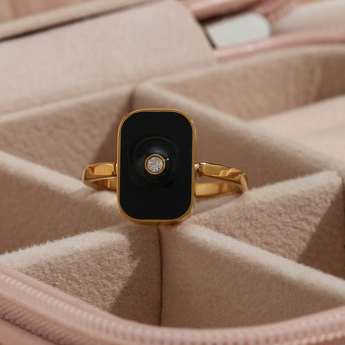 Chunky Gold Plated Black Rectangle Ring