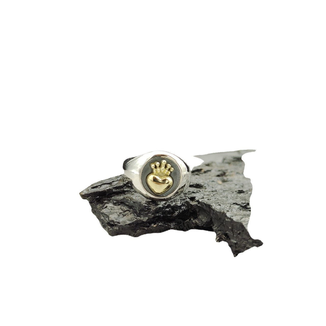 Trendy Sterling Silver Heart Crown Ring