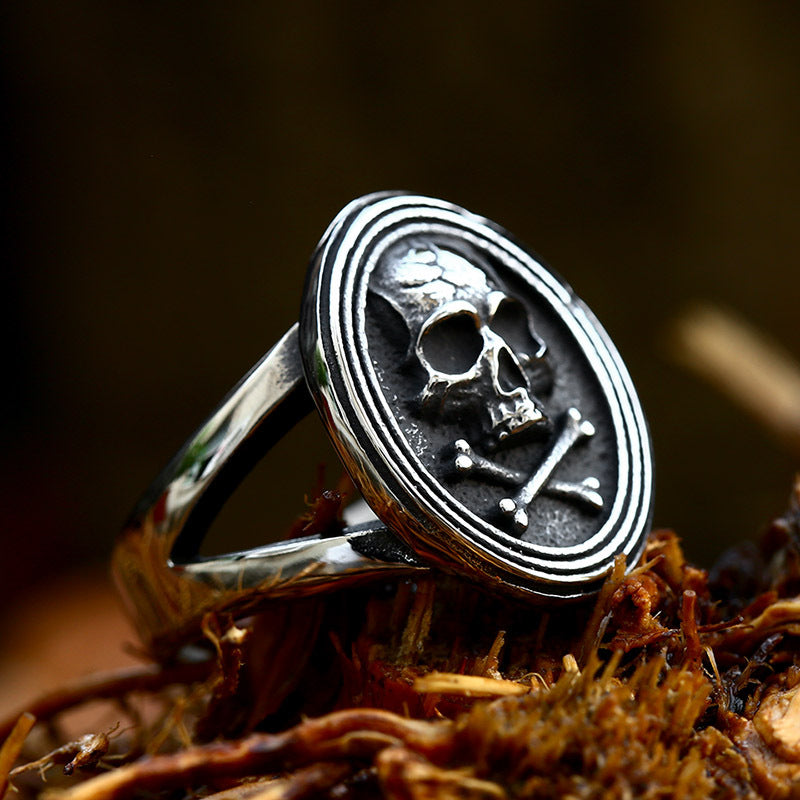 Cross Bones Stainless Steel Skull Ring