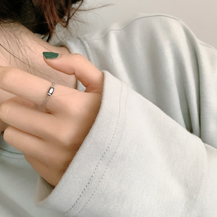 Minimalist Rectangle Black Stone Sterling Silver Ring