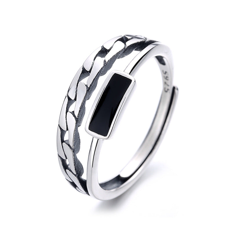 S925 Sterling Silver Distressed Black Epoxy Ring