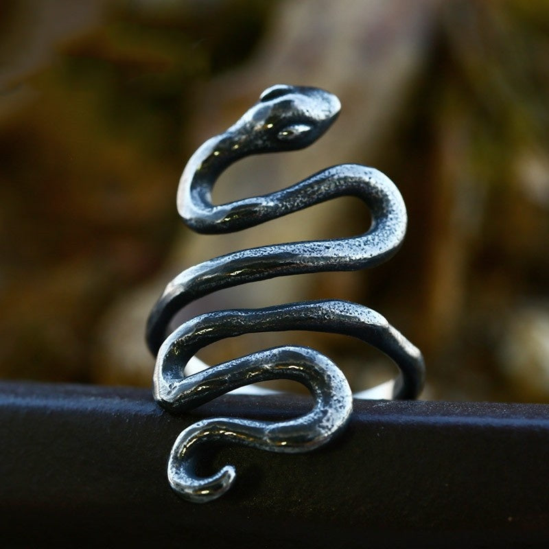 Dark Steel Snake Slither Ring