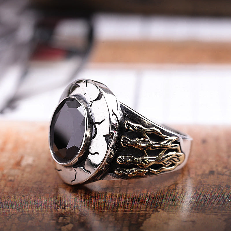 Out Of This World Faceted Black Agate Silver Ring