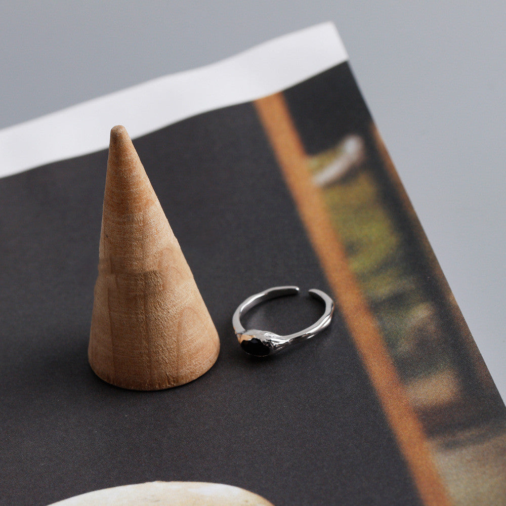 Simple Artisan Silver Ring With Black Stone