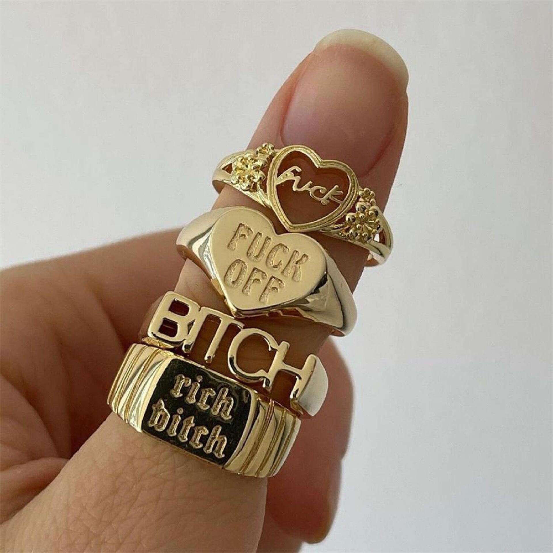 Bad Bitch Set of 4 Trendy Text Rings