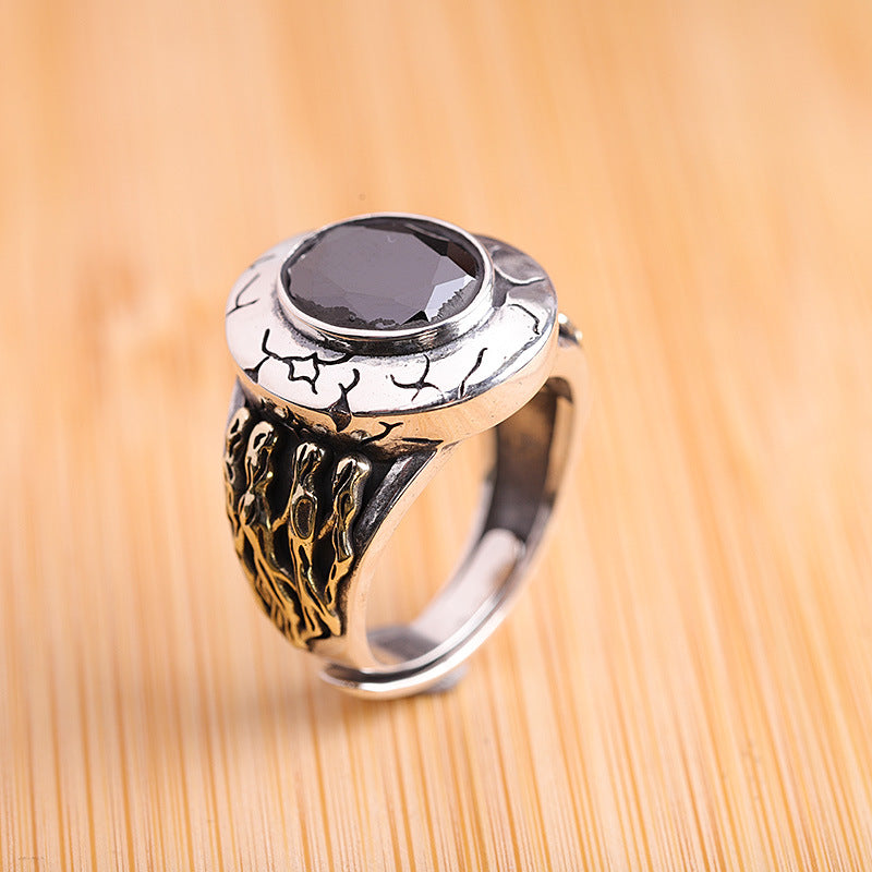 Out Of This World Faceted Black Agate Silver Ring
