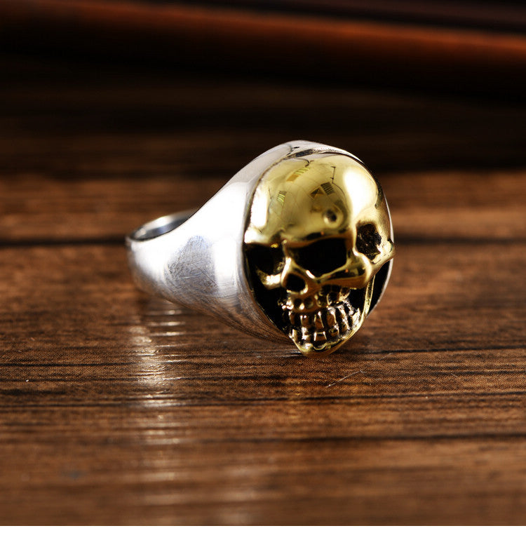 S925 Silver Side Domineering Skull Ring