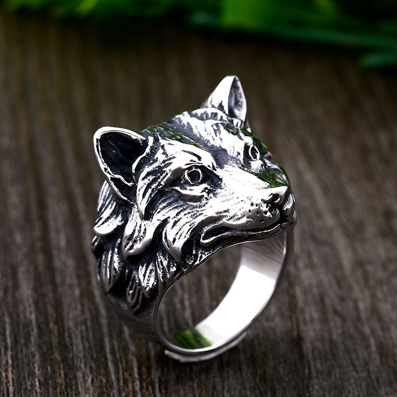Stainless Steel Wolf Head Ring
