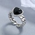 925 Black Agate Heart Silver Ring