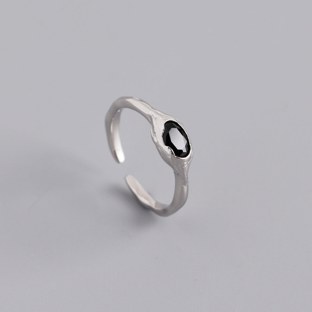 Simple Artisan Silver Ring With Black Stone