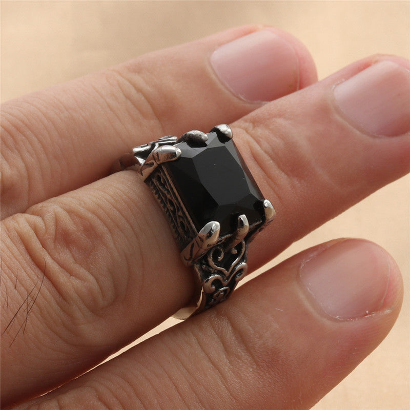 Titanium Steel Square Black Stone Ring