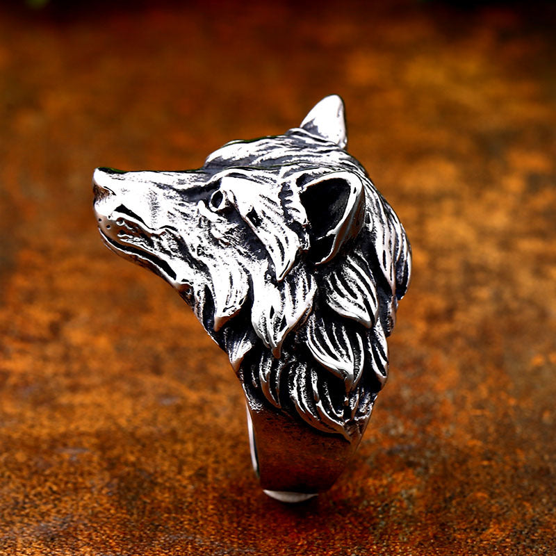 Stainless Steel Wolf Head Ring